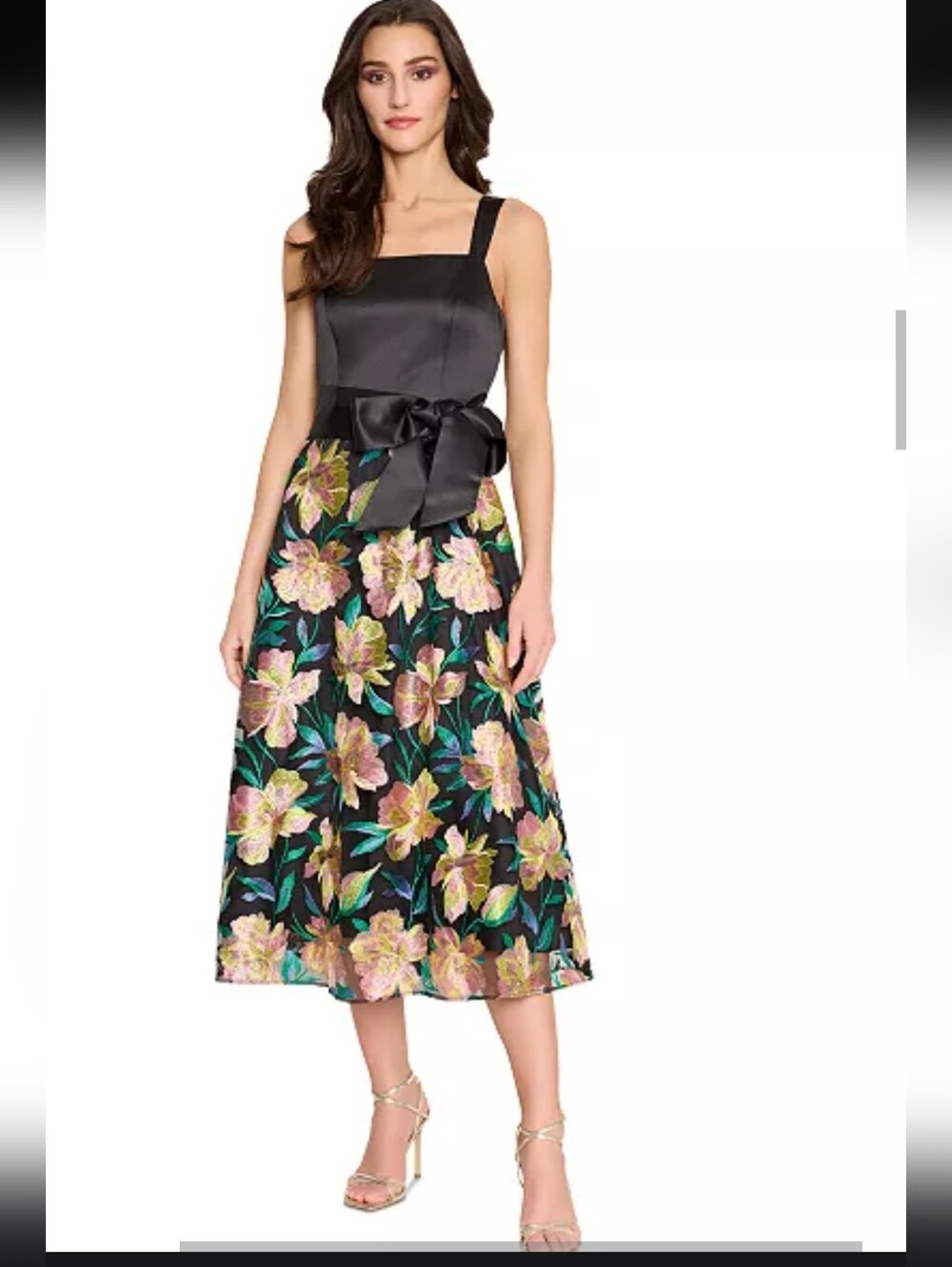Tahari ASL Floral Embroidered Fit Flare Midi Dress Black Pink Size 4 NWTAlterna